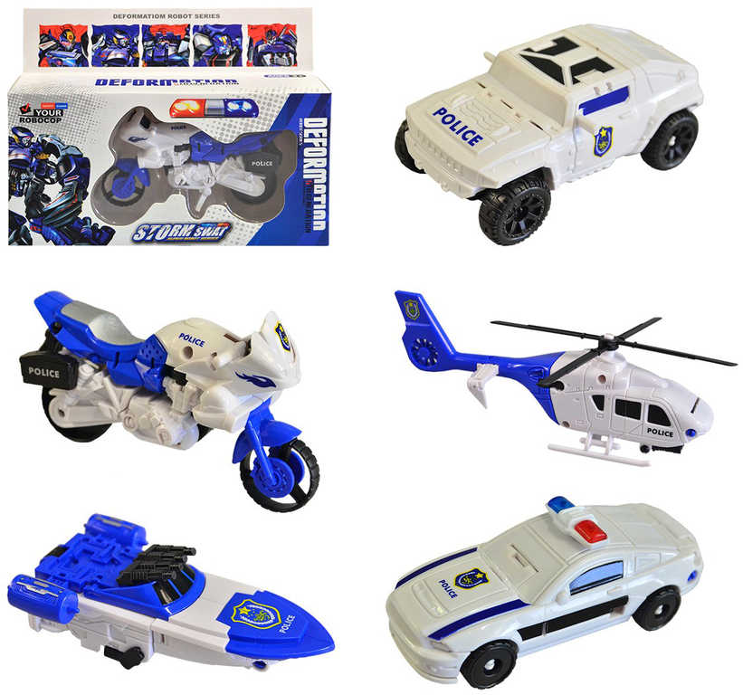 Transformer auto robot 2v1 s přeměnou policie 5 druhů plast