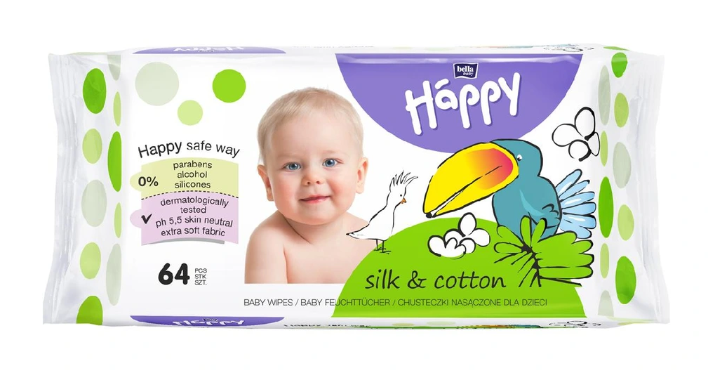Bella Baby Happy Hedvábí & Bavlna vlhčené ubrousky 64 ks