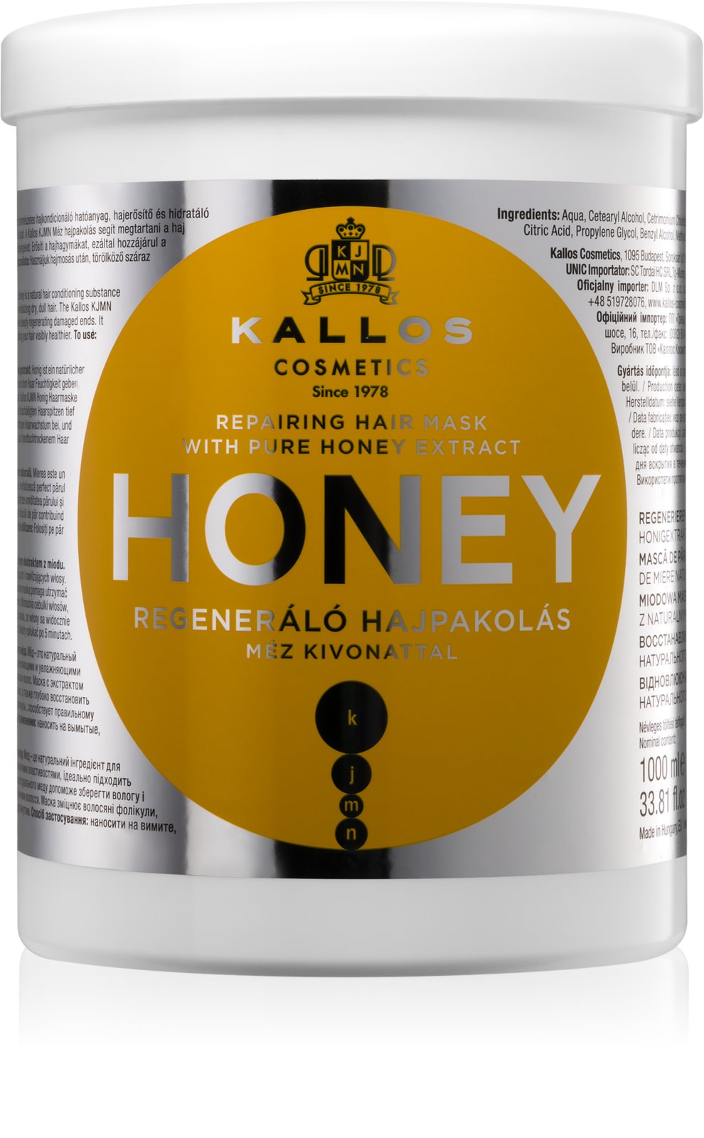 Kallos Intenzivní hydratační maska pro suché a poškozené vlasy Honey 1000 ml