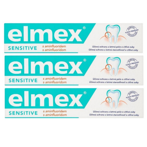 Fotografie Elmex Sensitive zubní pasta pro citlivé zuby 3 x 75 ml Elmex