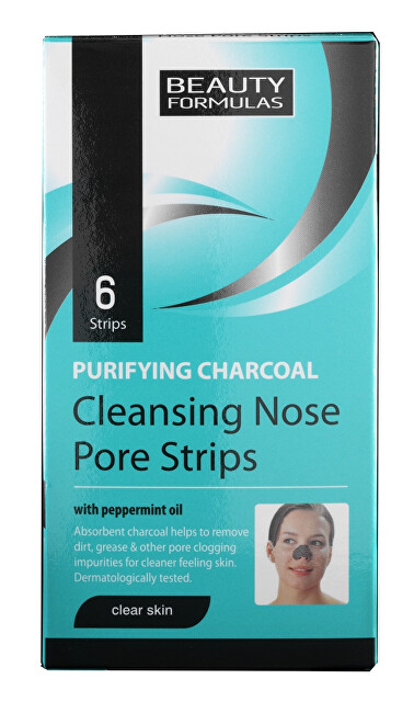 Beauty Formulas Čisticí pásky na nos s aktivním uhlím Charcoal (Cleansing Nose Pore Strips) 6 ks