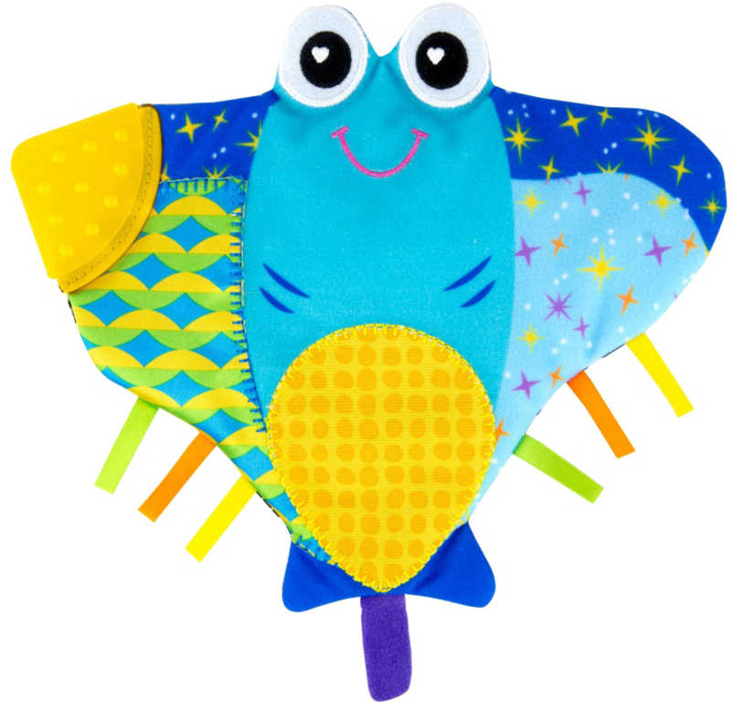 LAMAZE Baby závěsný rejnok rybka textilní šustící s kousátkem pro miminko