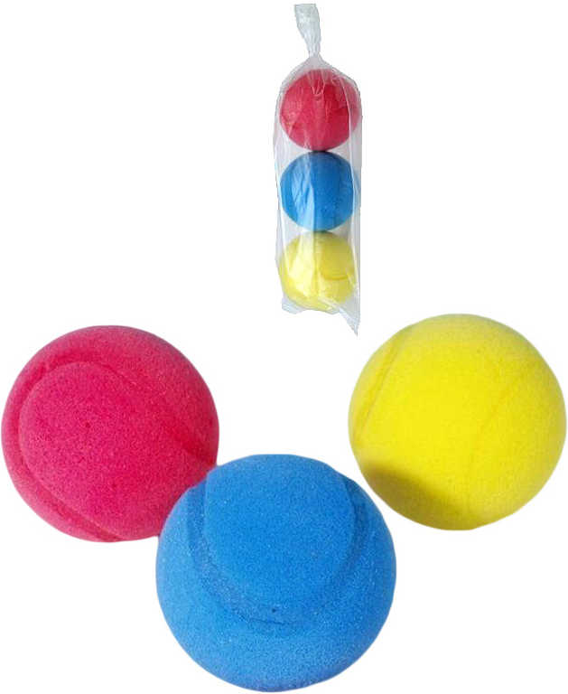 Míček barevný pěnový na soft tenis 7cm set 3 ks v sáčku
