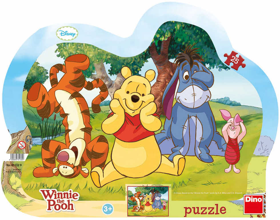 DINO Puzzle obrysové deskové 25 dílků Schovávaná s Medvídkem Pú 30x23cm