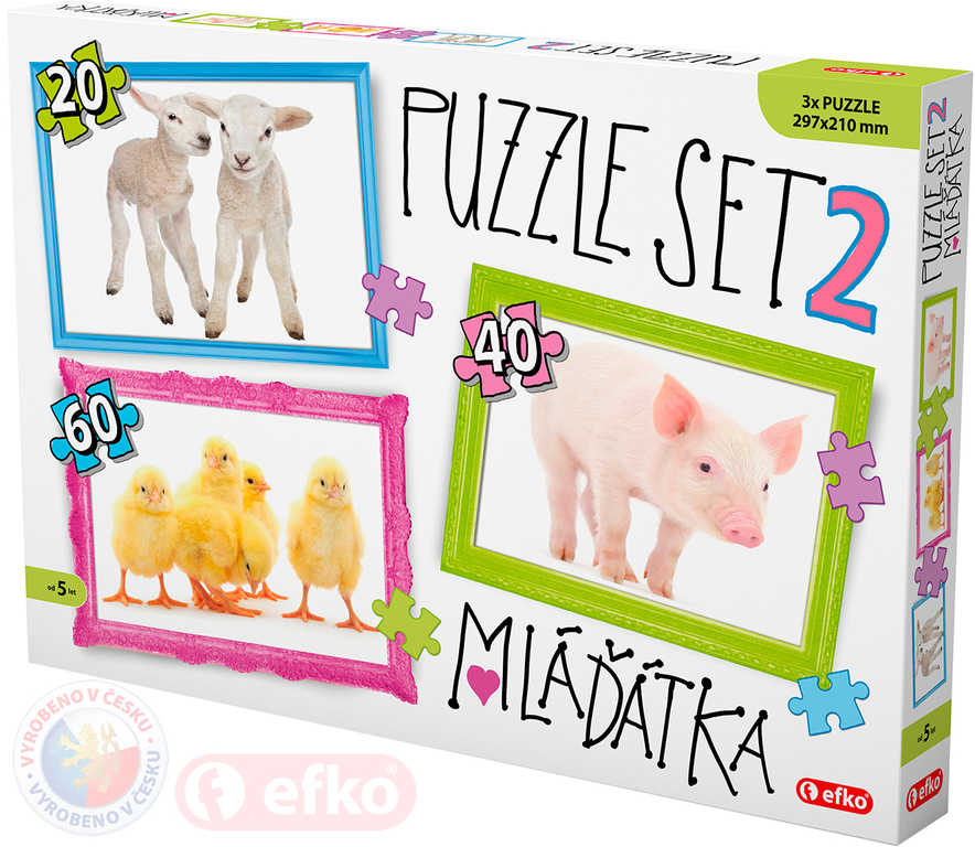 EFKO Puzzle 3v1 Mláďátka domácí zvířátka skládačka foto 30x21cm