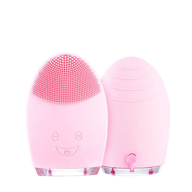 Kulatý elektrický masážní kartáček na čištění pleti (Facial Cleansing Massage Brush Silicone Rechargeable Brush) Světle růžový