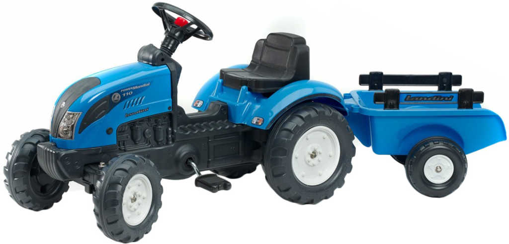 FALK Set baby traktor Landini šlapací Modrý vozítko s klaksonem s valníkem