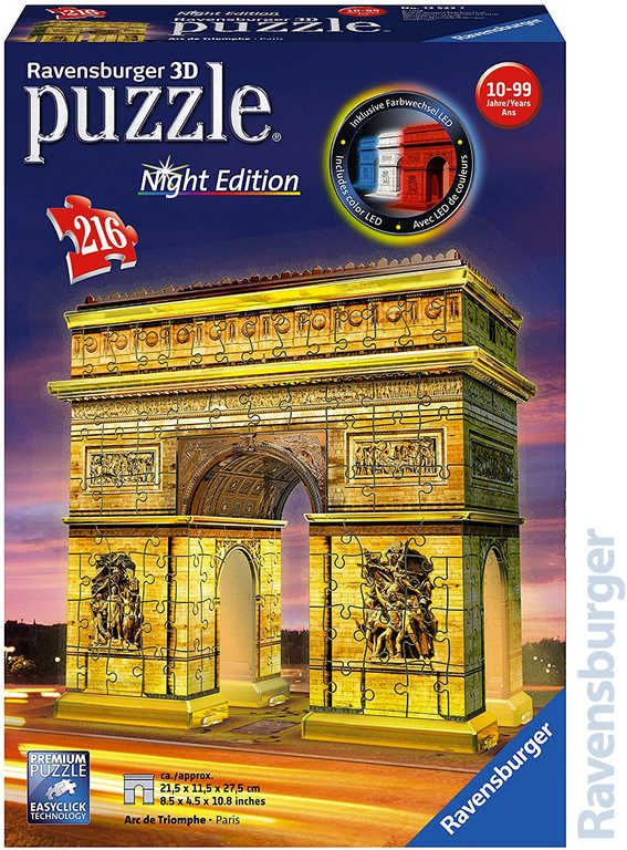 RAVENSBURGER Puzzle 3D Vítězný Oblouk Noční edice 216 dílků na baterie LED Světlo