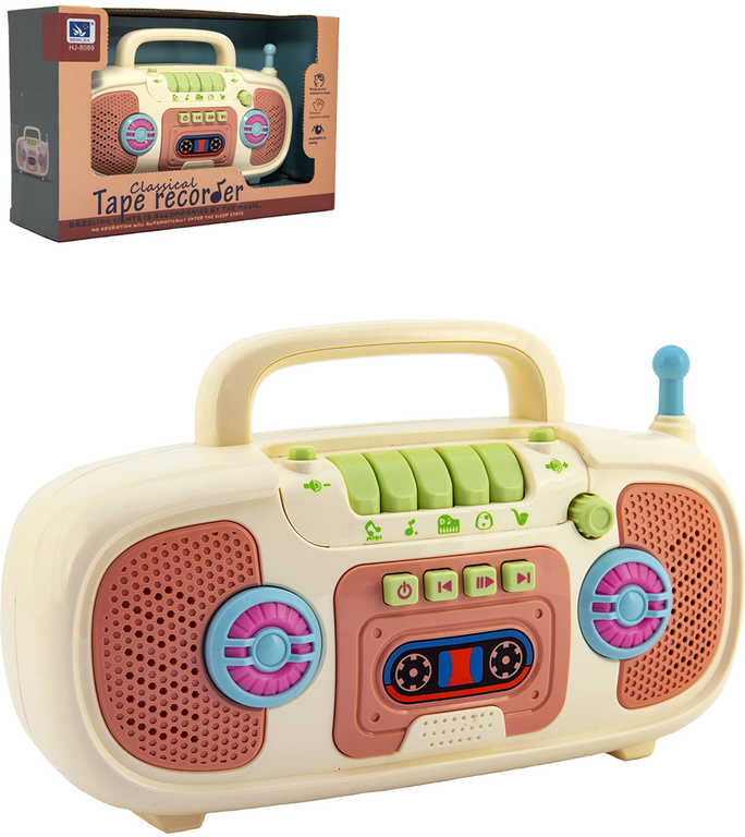 Dětské retro radio (kazeťák) plast radiomagnetofon s písničkami na baterie Světlo Zvuk