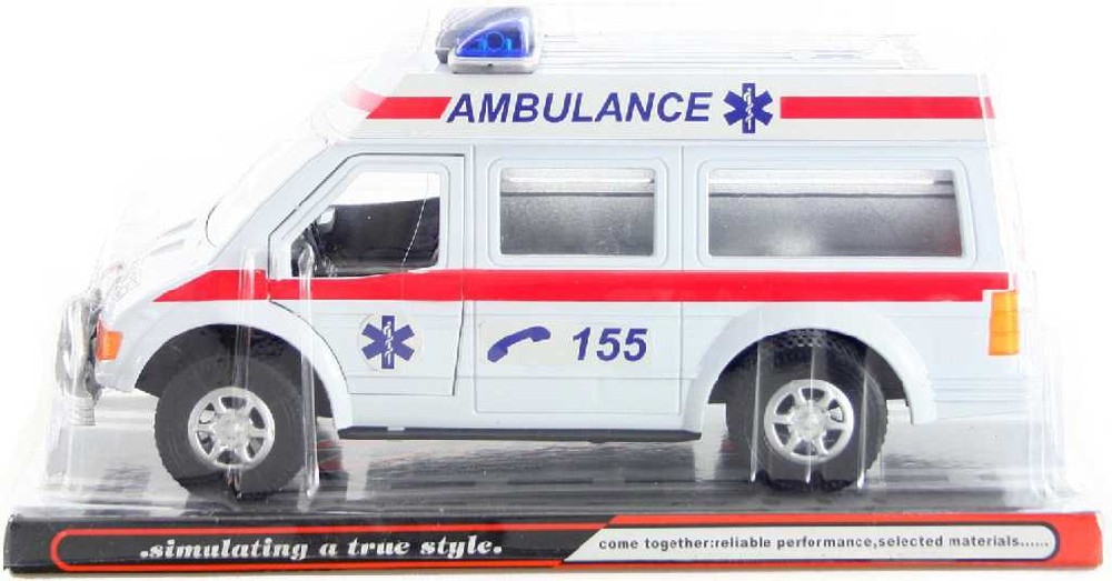 Auto sanitka plastová 15cm bílá ambulance na setrvačník